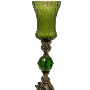 SOLD! Antique Green Glass Candle Holder